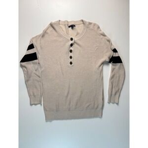American Eagle Henley Sweater Light Beige Striped Sleeve Button Neck Casual